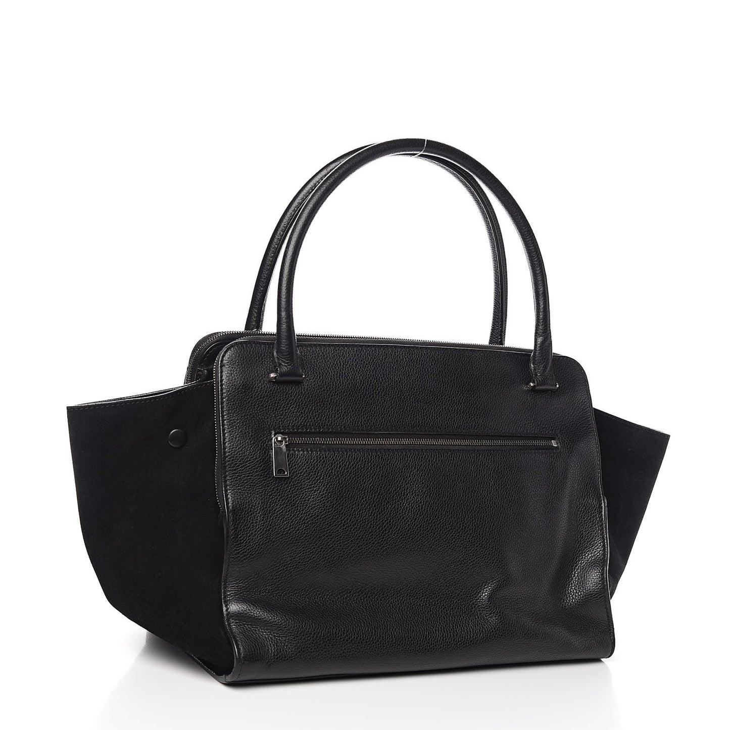 Drummed Calfskin Suede Double Zip Trapeze Black