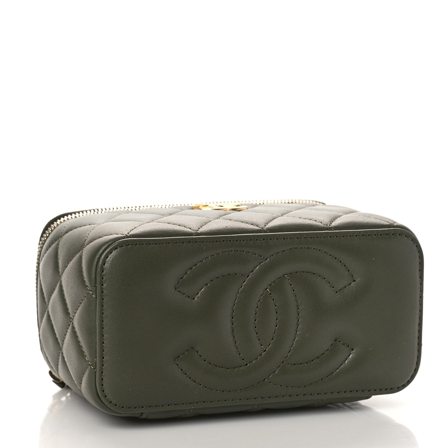 Lambskin Quilted Pick Me Up Vanity Case Khaki