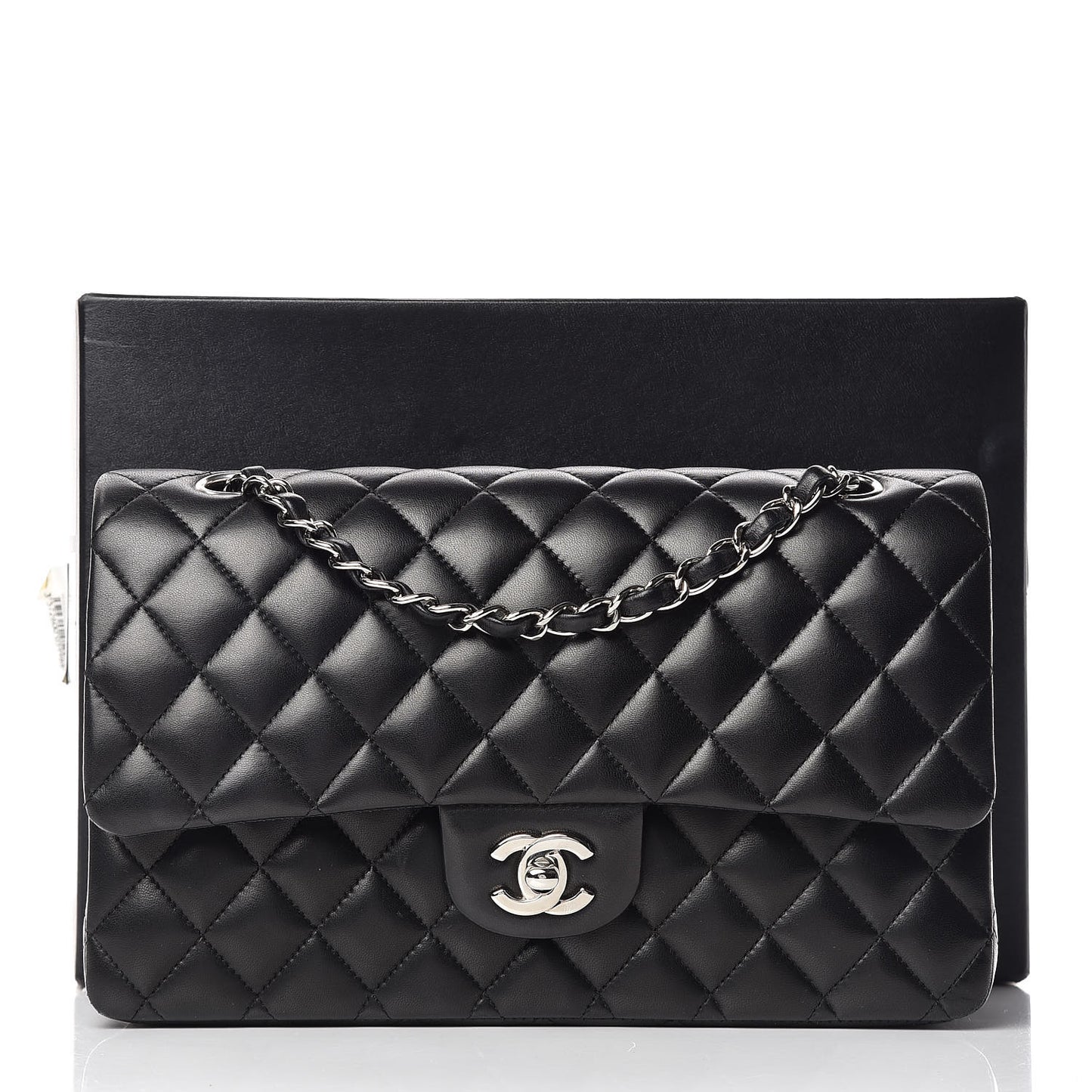 Lambskin Quilted Medium Double Flap Black