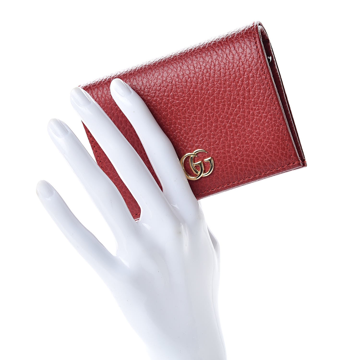 Gucci Pebbled Calfskin GG Marmont Card Case Hibiscus Red 2 of 8