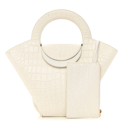 Bottega Veneta Calfskin Crocodile Embossed Doll Top Handle Bag White 1 of 17