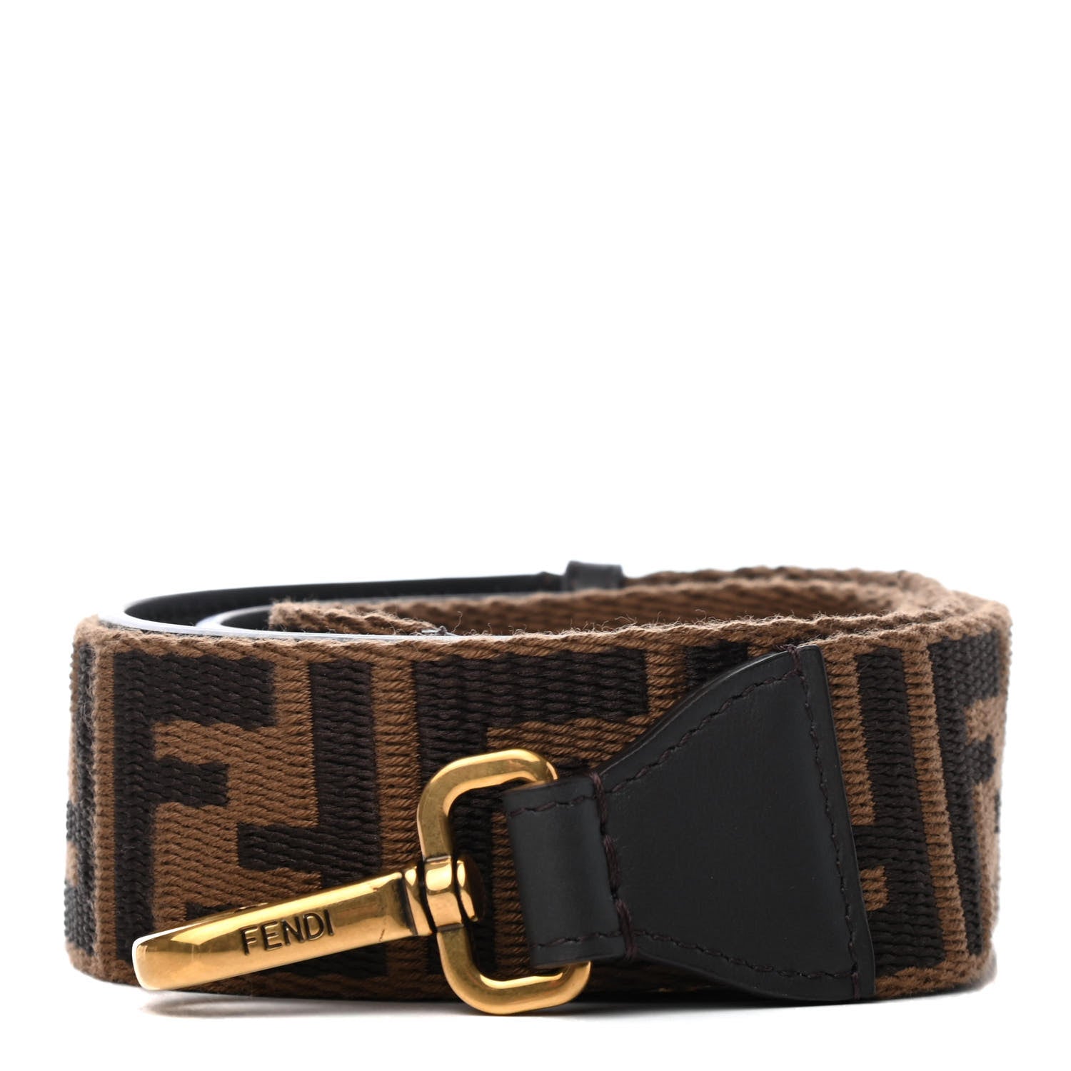Fendi Ribbon Vitello Century FF 1974 Flat Studded Strap You Fango Marrone Ebano 1 of 4