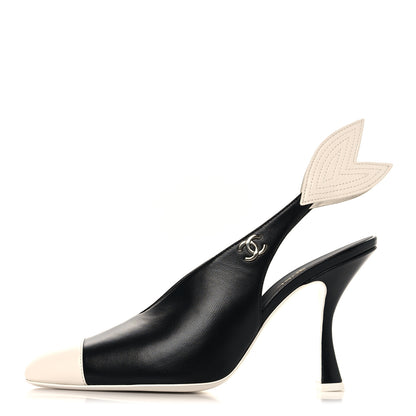 Chanel Lambskin Slingback Pumps 39 Black White 2 of 20
