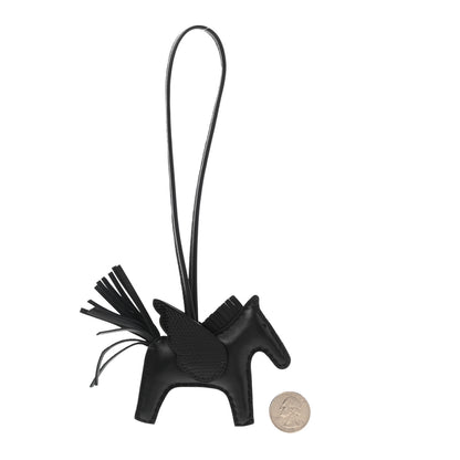 Hermes Milo Lambskin Lizard Touch Grigri Rodeo Pegase Horse Bag Charm PM So Black 2 of 5