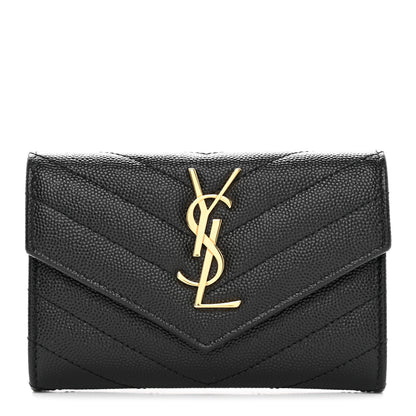 Saint Laurent Grain De Poudre Matelasse Chevron Small Monogram Envelope Wallet Black 1 of 8