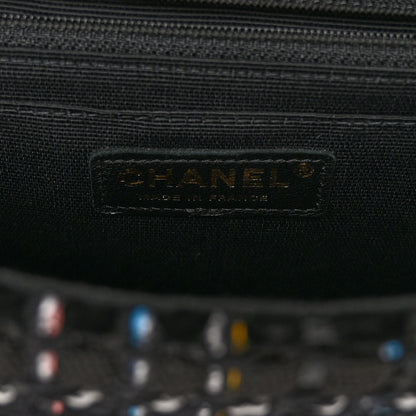Chanel Cotton Raffia Lambskin Woven Medium Single Flap Black 6 of 12