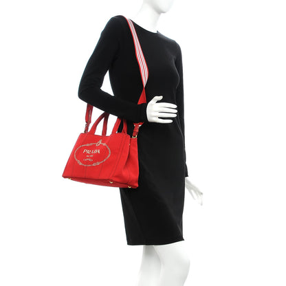 Prada Canapa Small Logo Tote Rosso Talco 2 of 16