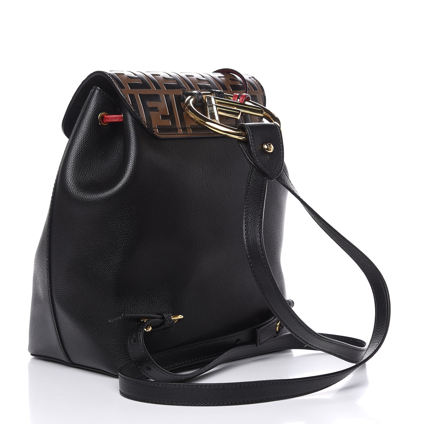 Vitello Cruise Bi-Color FF 1974 Embossed F is Fendi Drawstring Backpack Black Fragola Maya
