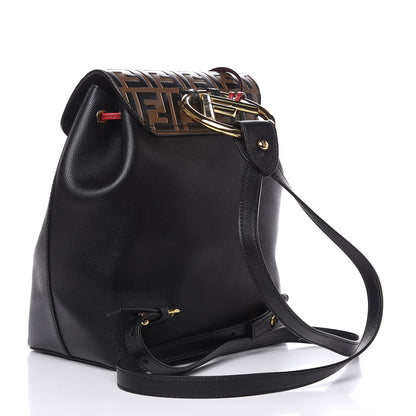 Fendi Vitello Cruise Bi-Color FF 1974 Embossed F is Fendi Drawstring Backpack Black Fragola Maya 3 of 9