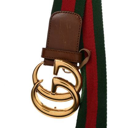 Gucci Nylon Calfskin Double G Web 40mm Belt 85 34 Green Red Cuir 6 of 6