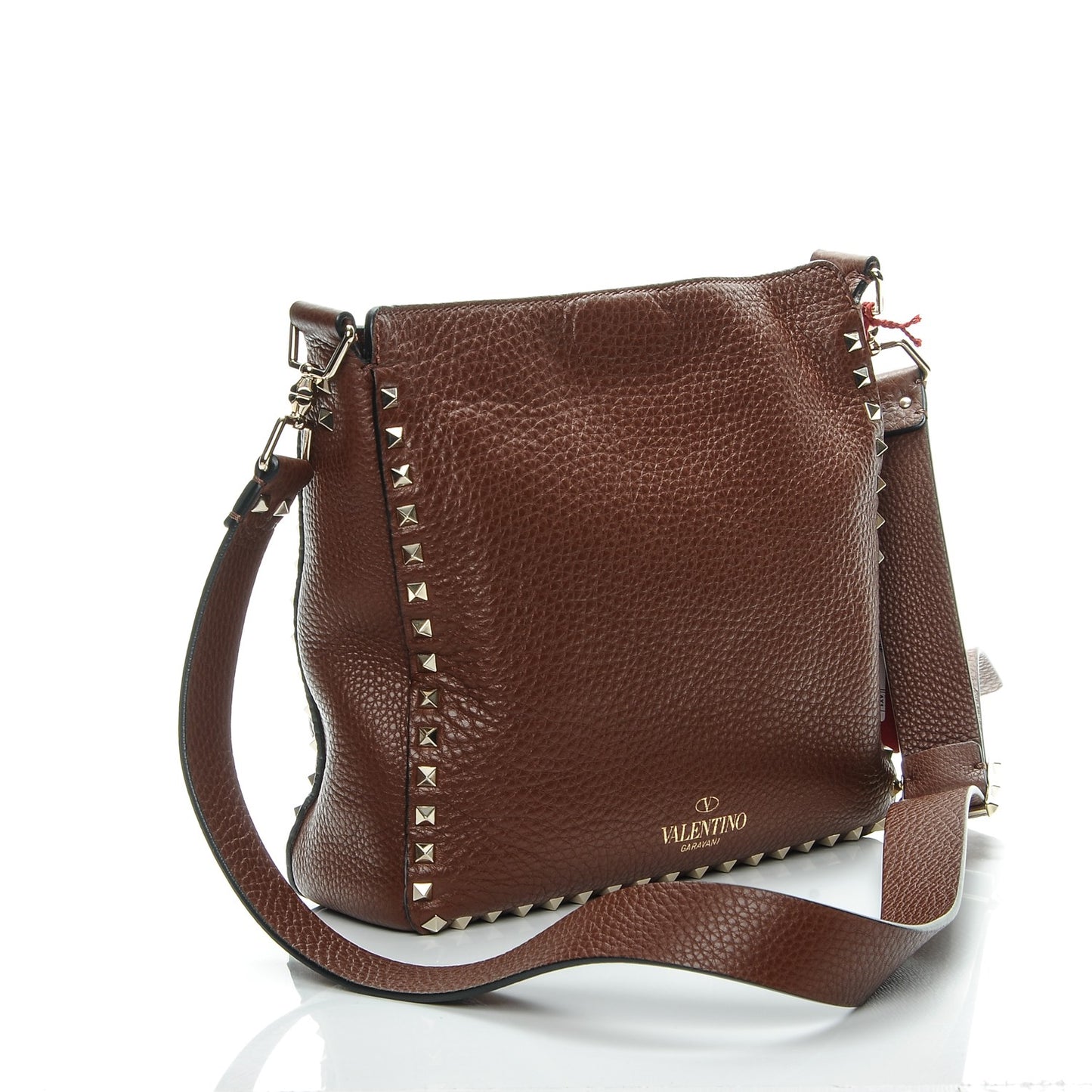 Pebbled Calfskin Small Rockstud Flip-Lock Messenger Bag Light Brown