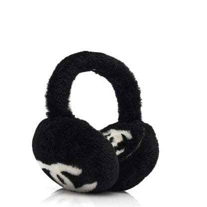 Chanel Shearling CC Ear Muffs Black White 3 of 6