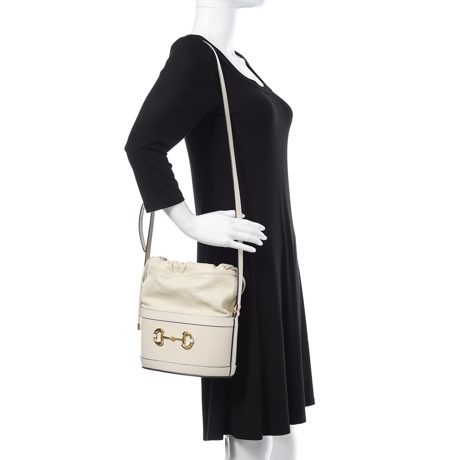 Gucci Azalea Sakai Calfskin Horsebit 1955 Drawstring Bucket Bag Mystic White 2 of 10