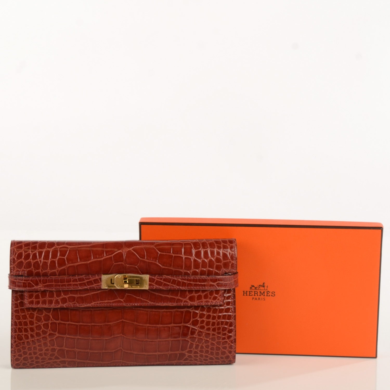 Hermes Shiny Alligator Kelly Longue Wallet Rouge H 13 of 16