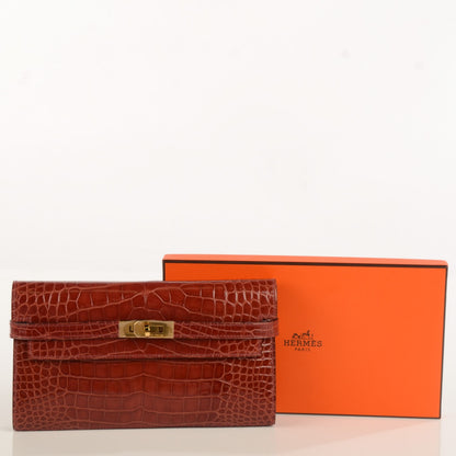 Hermes Shiny Alligator Kelly Longue Wallet Rouge H 13 of 16