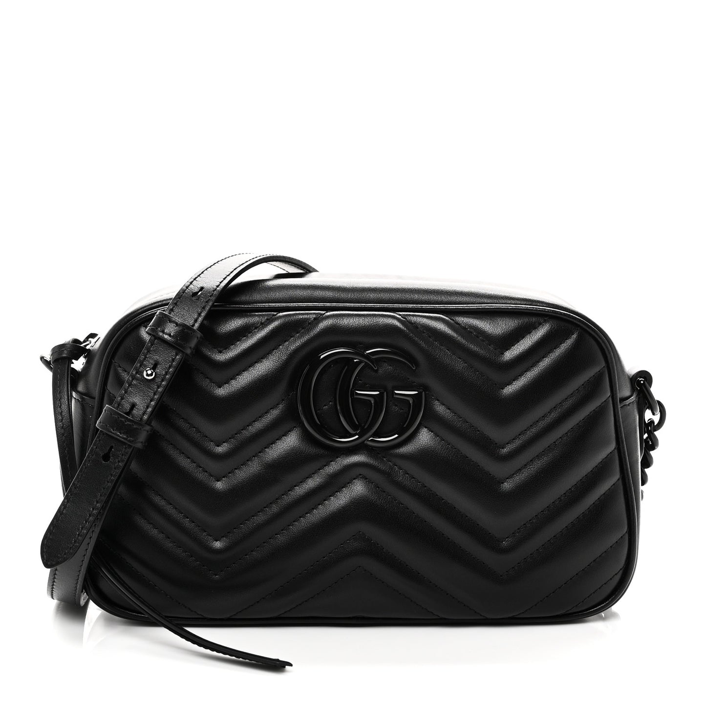 Calfskin Matelasse Monochrome Small GG Marmont Chain Shoulder Bag Black