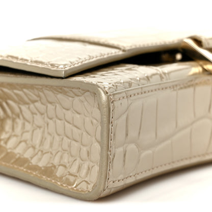 Balenciaga Metallic Calfskin Crocodile Embossed Hourglass Chain Bag Gold 9 of 10