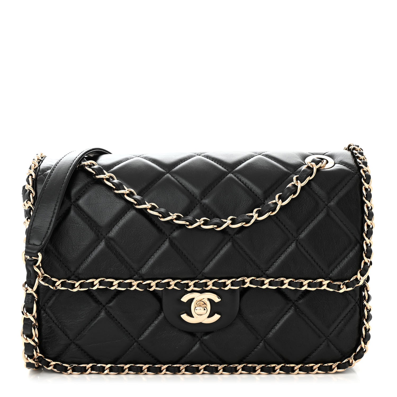 Chanel Crumpled Calfskin Medium Chain All Over Flap Black 1 of 10