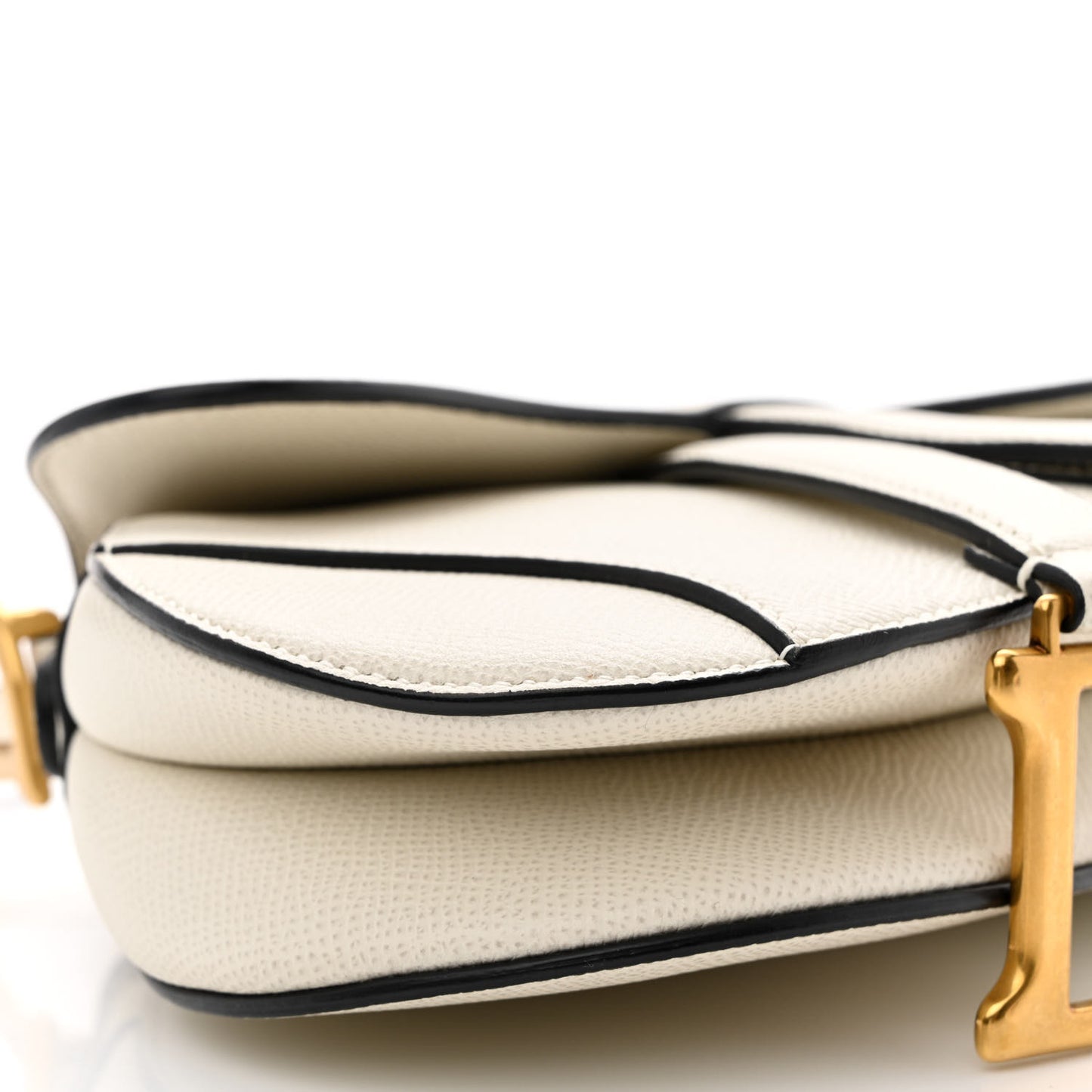 Grained Calfskin Mini Saddle Bag White