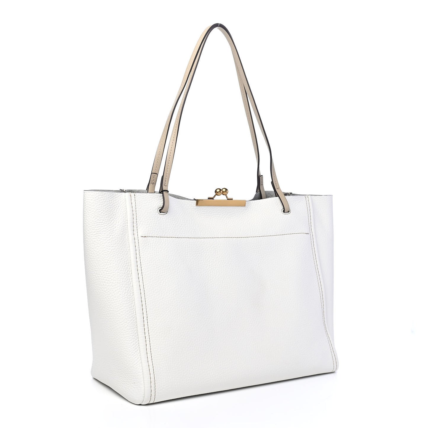 Calfskin Kiss Lock Color Block tote White Beige