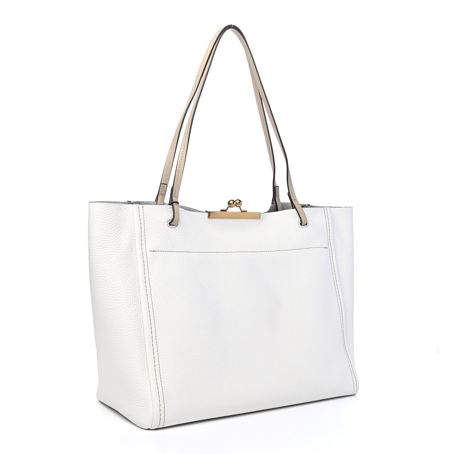 Marc Jacobs Calfskin Kiss Lock Color Block tote White Beige 2 of 10