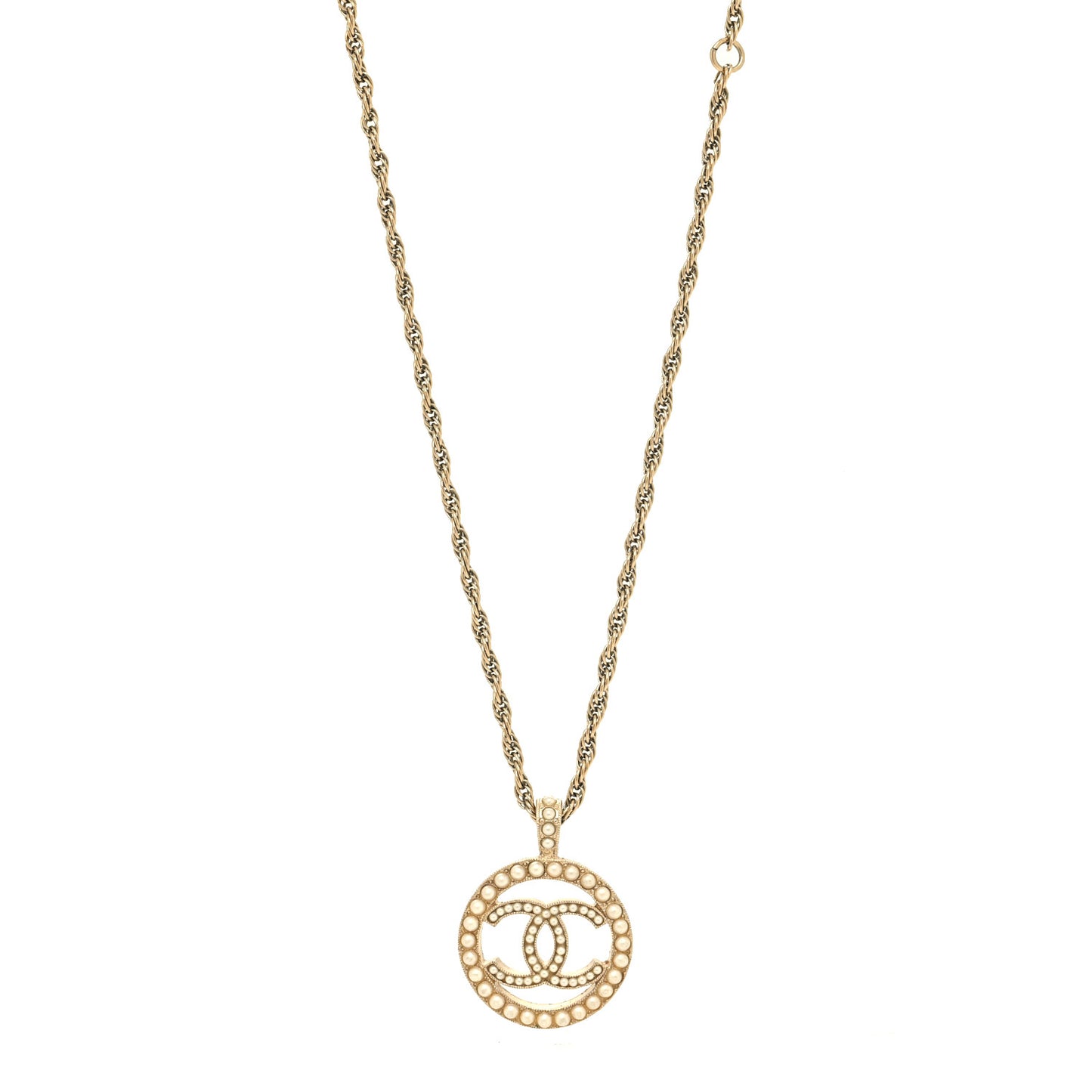 Pearl CC Round Pendant Necklace Gold