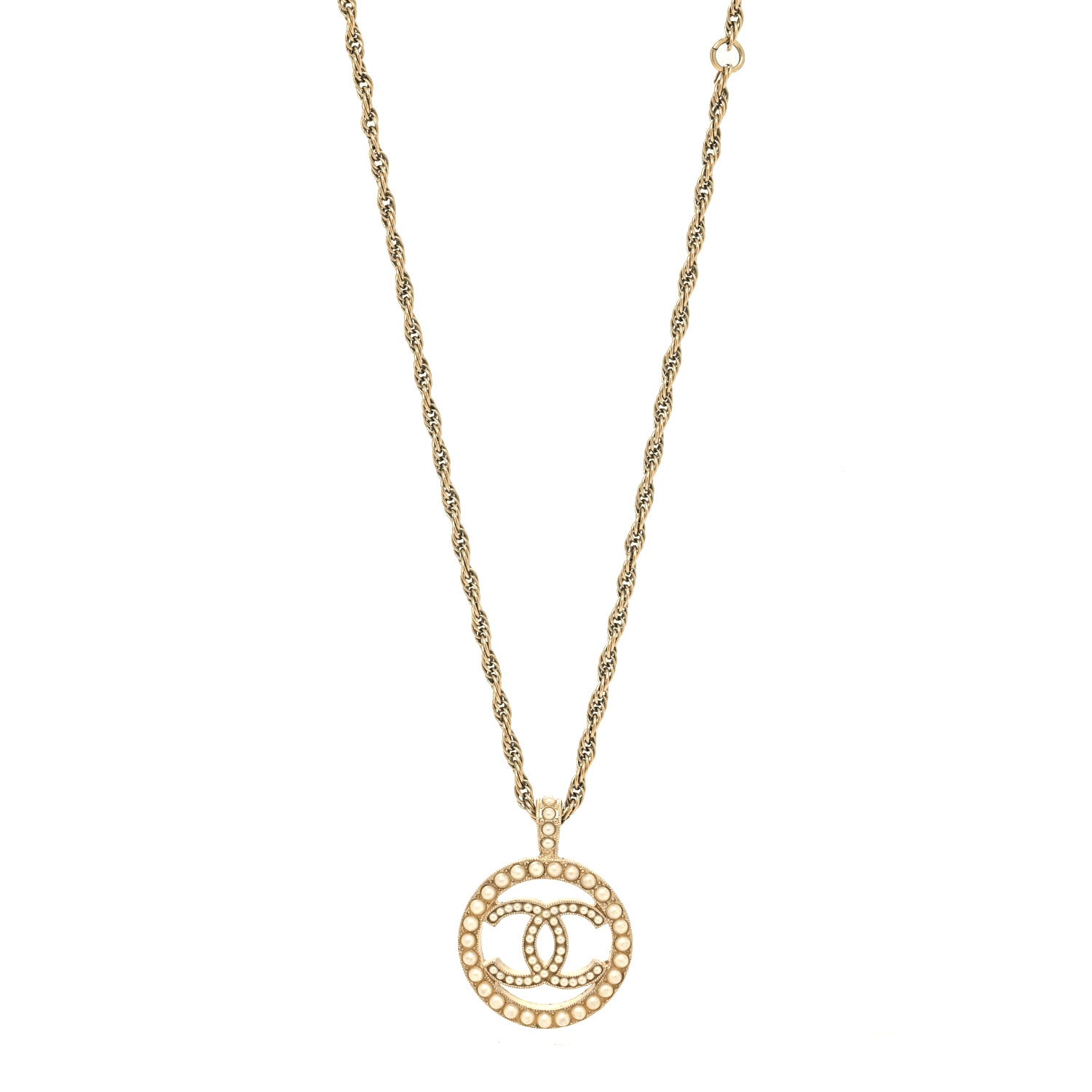 Chanel Pearl CC Round Pendant Necklace Gold 1 of 6