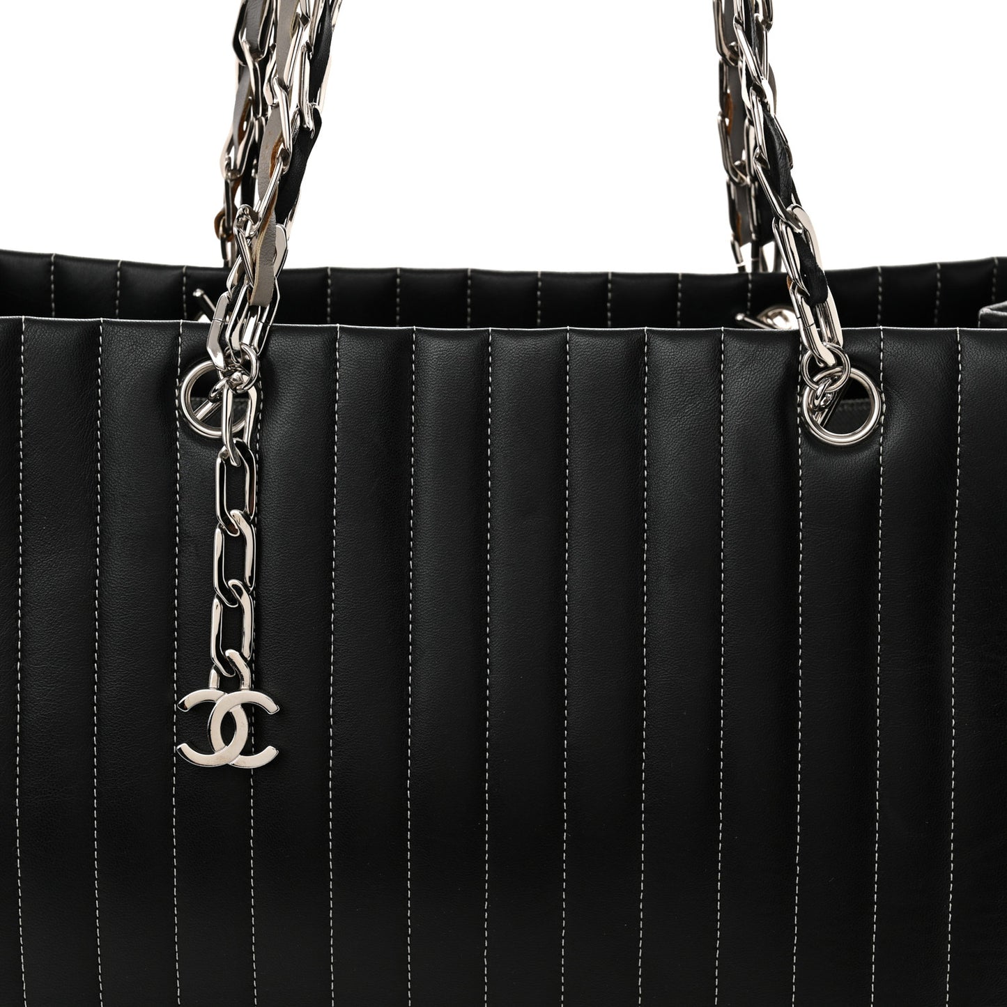 Lambskin Vertical Quilted Large Mademoiselle Tote Black