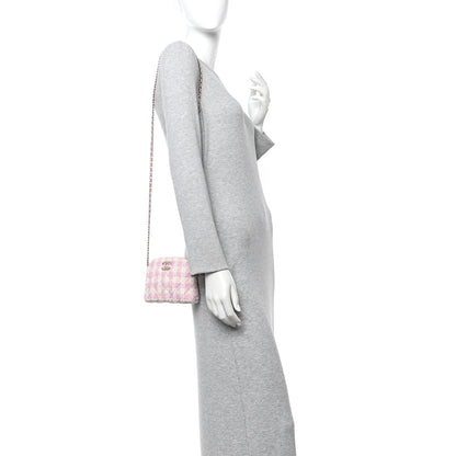 Chanel Tweed Quilted Mini Clutch With Chain Pink 2 of 11