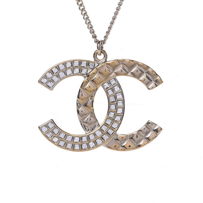 Chanel Baguette Crystal Quilted CC Pendant Necklace Gold 4 of 6