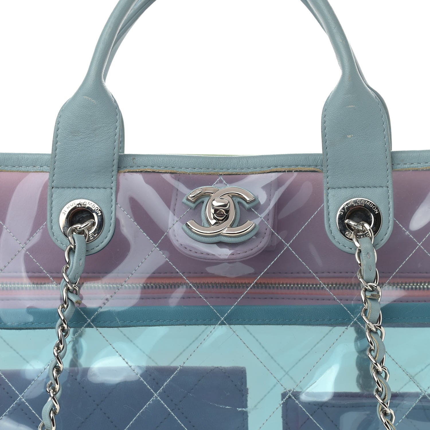 Chanel PVC Lambskin Stitched Medium Coco Splash Shopping Bag Blue Green Pink 8 of 13