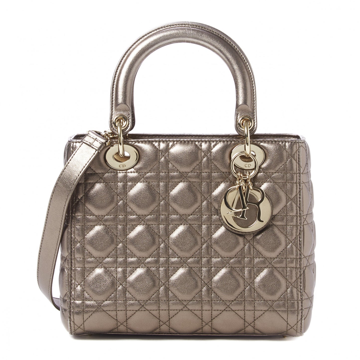 Metallic Calfskin Cannage Medium Lady Dior Gold