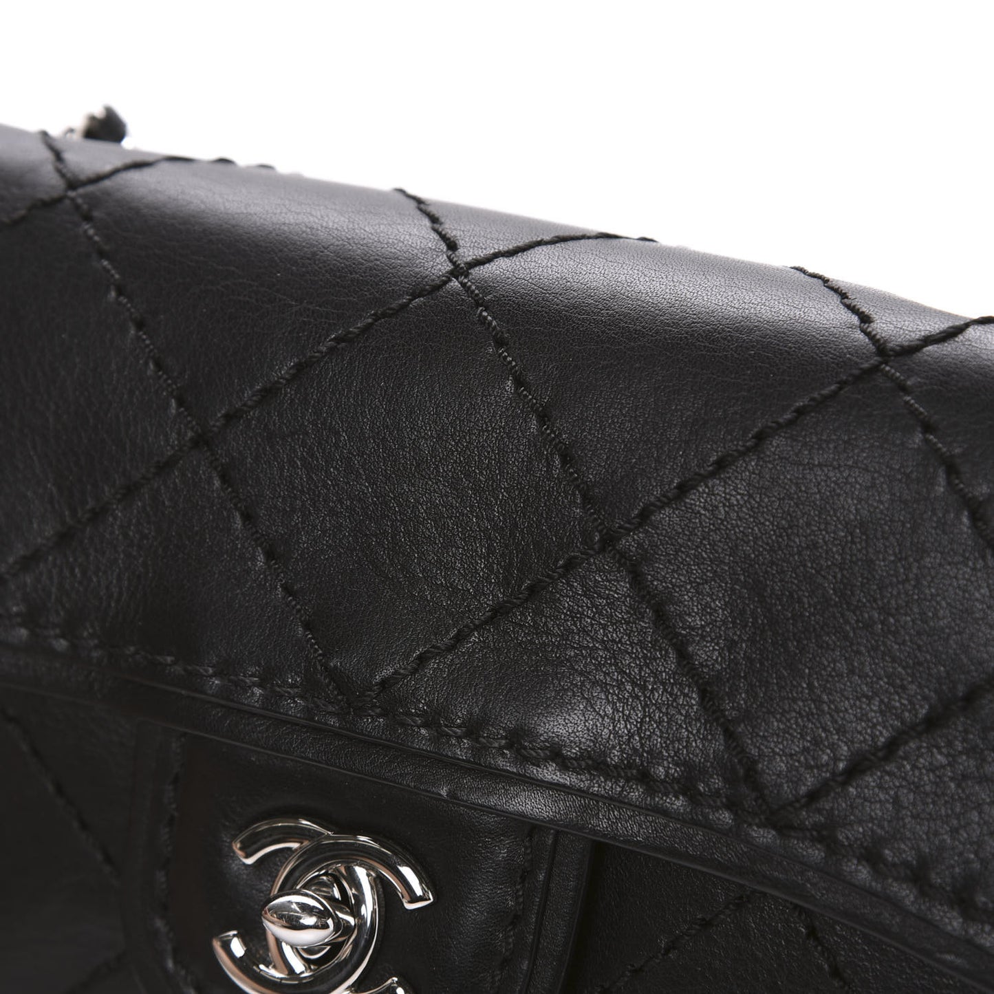 Calfskin Stitched Clutch Flap Black