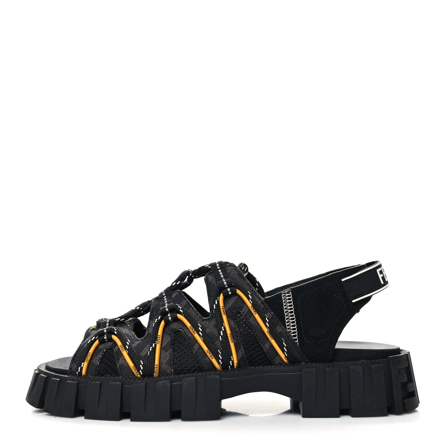 Technical Fabric Jacquard Mesh FF Mens Fendi Force Slingback Sandals 6 Black Grigio