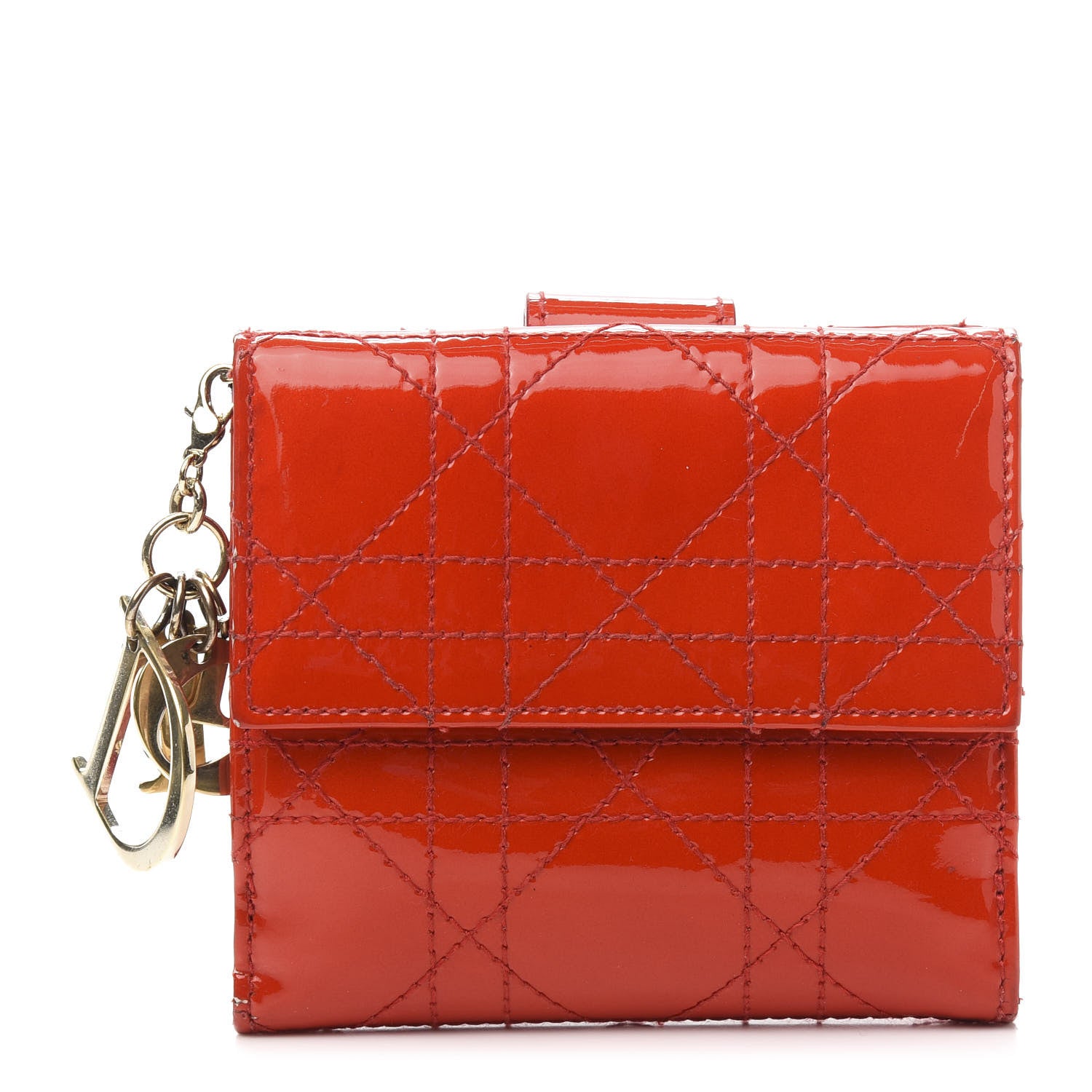 Christian Dior Patent Cannage Lady Dior Compact Wallet Red 1 of 12