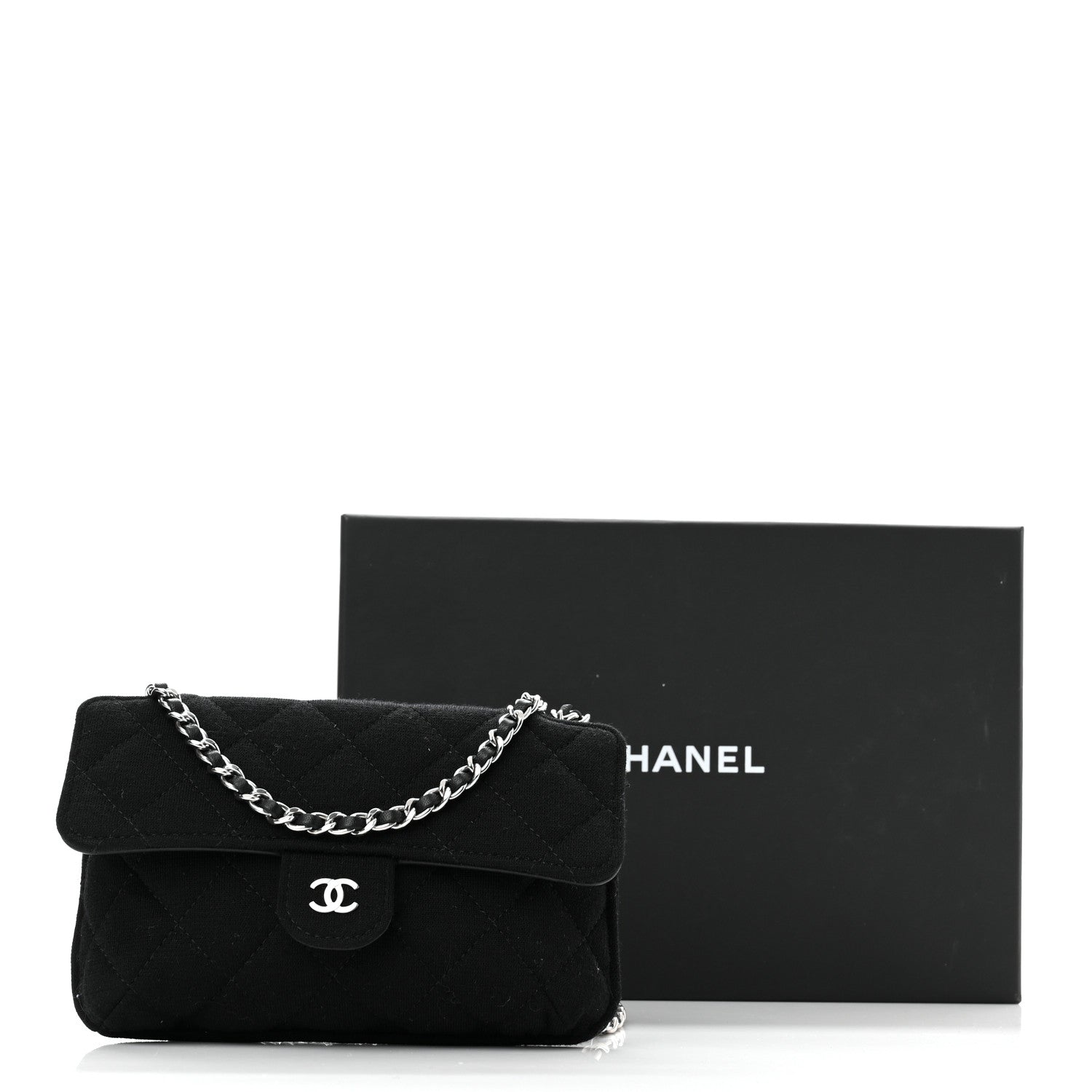 Chanel Jersey Fabric Quilted Foldable Tote With Chain Black Multicolor 18 of 18