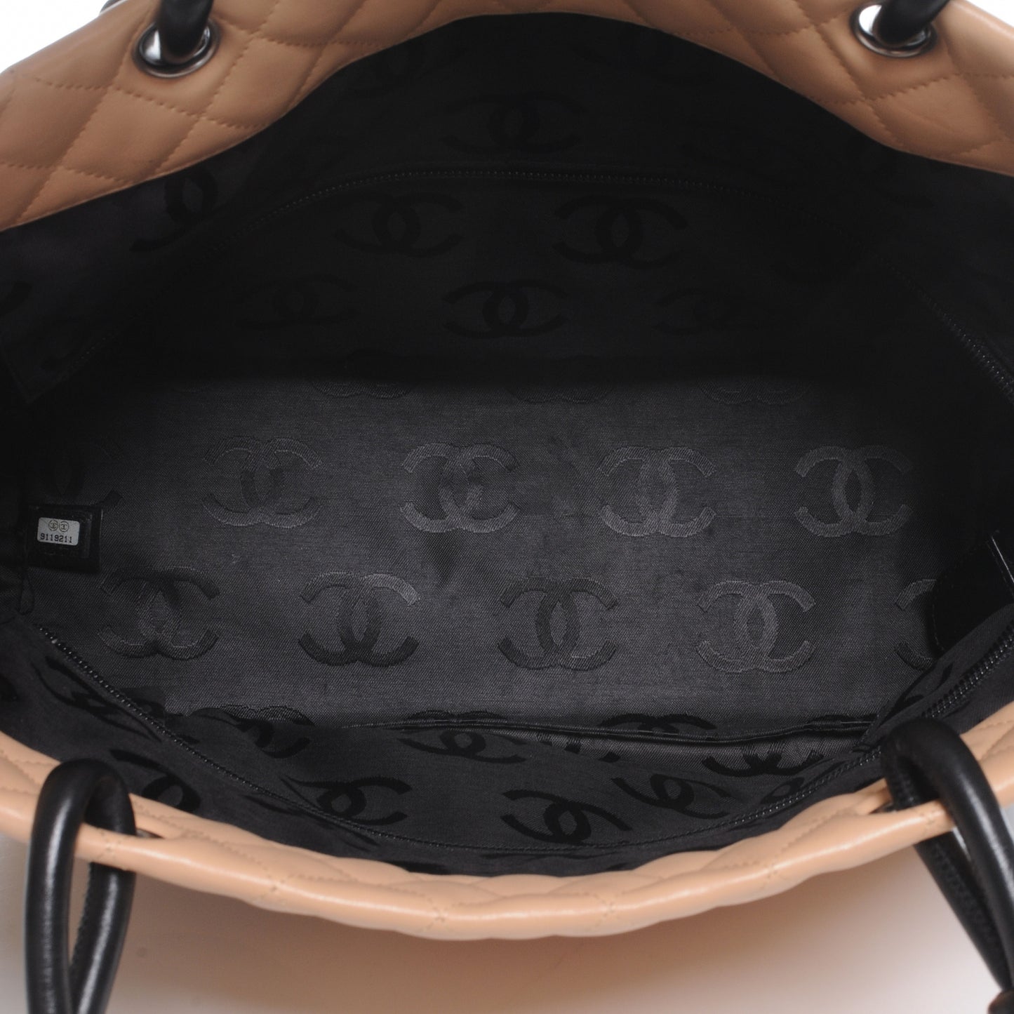 Calfskin Quilted Large Cambon Tote Beige Black