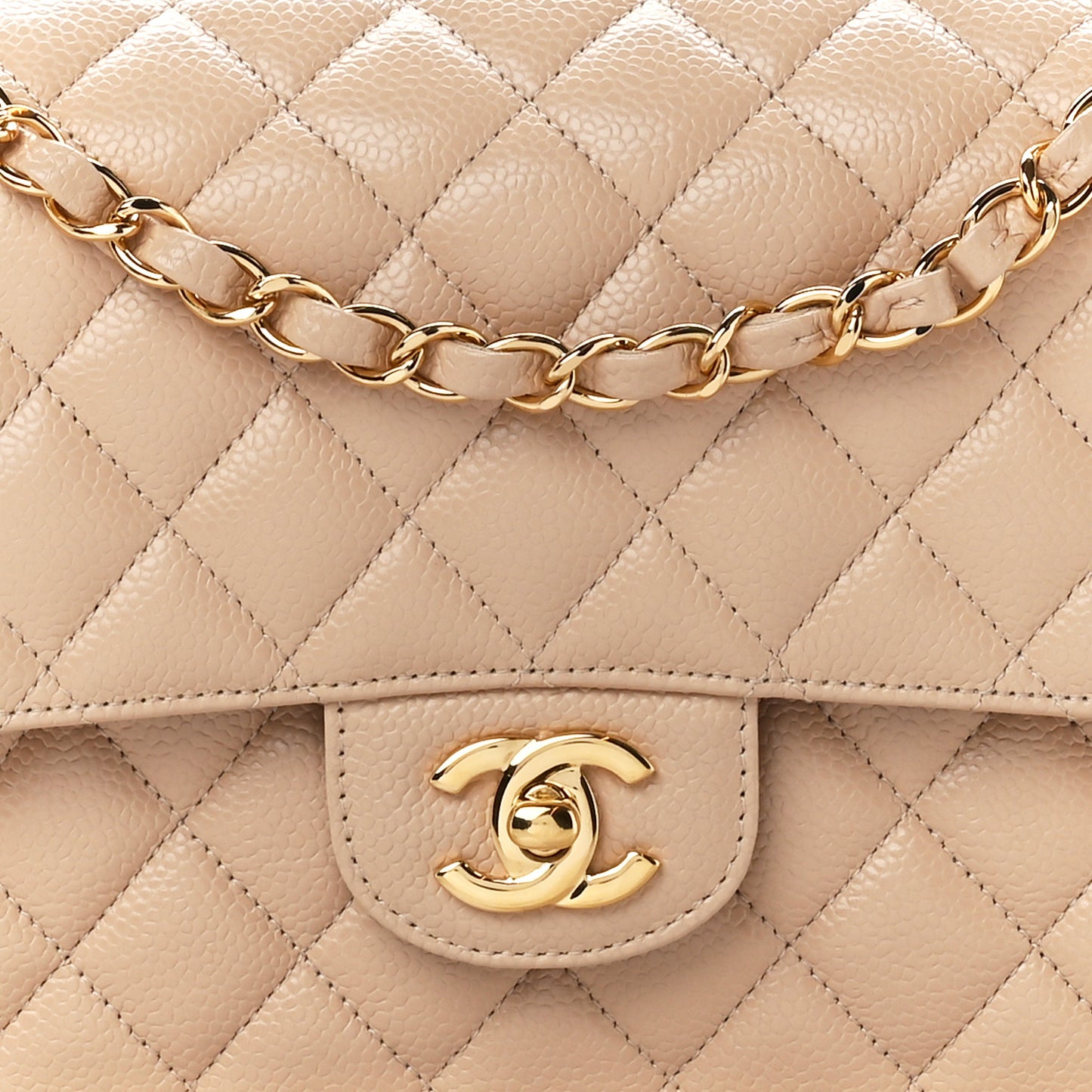 Caviar Quilted Medium Double Flap Beige