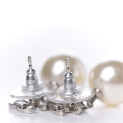 Chanel Crystal Pearl CC Drop Earrings Silver 2 of 3