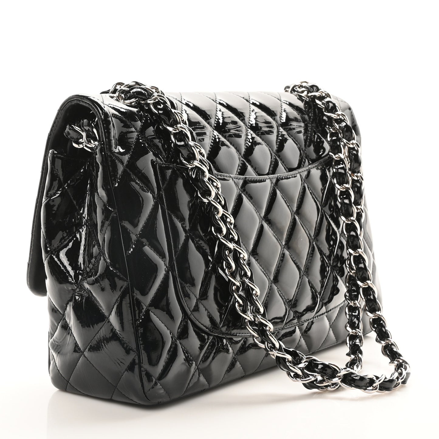 Patent Quilted Jumbo Double Flap Black