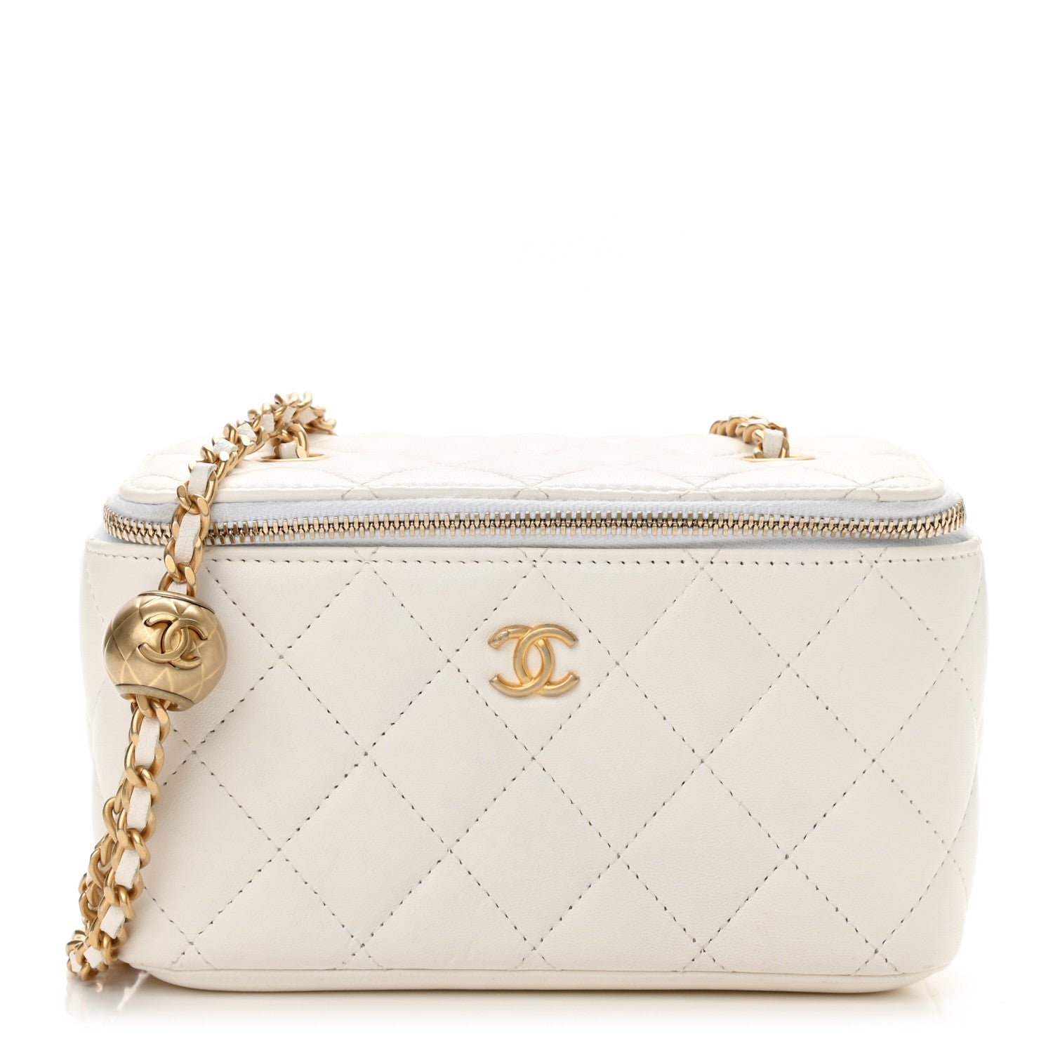 Chanel Lambskin Quilted Pearl Crush Small Vanity Case With Chain White 1 of 11