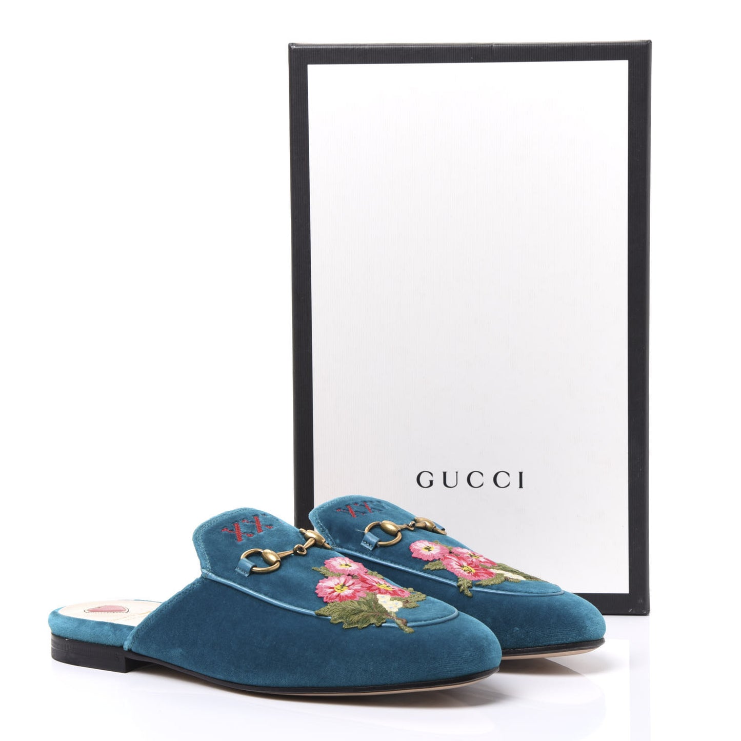 Velvet Floral Embroidered Womens Princetown Slippers 37.5 Pavone