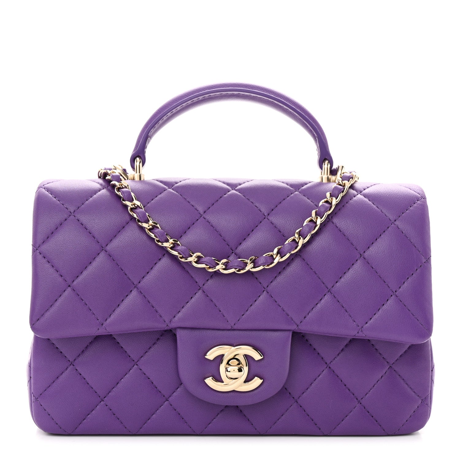 Chanel Lambskin Quilted Mini Top Handle Rectangular Flap Dark Purple 1 of 10