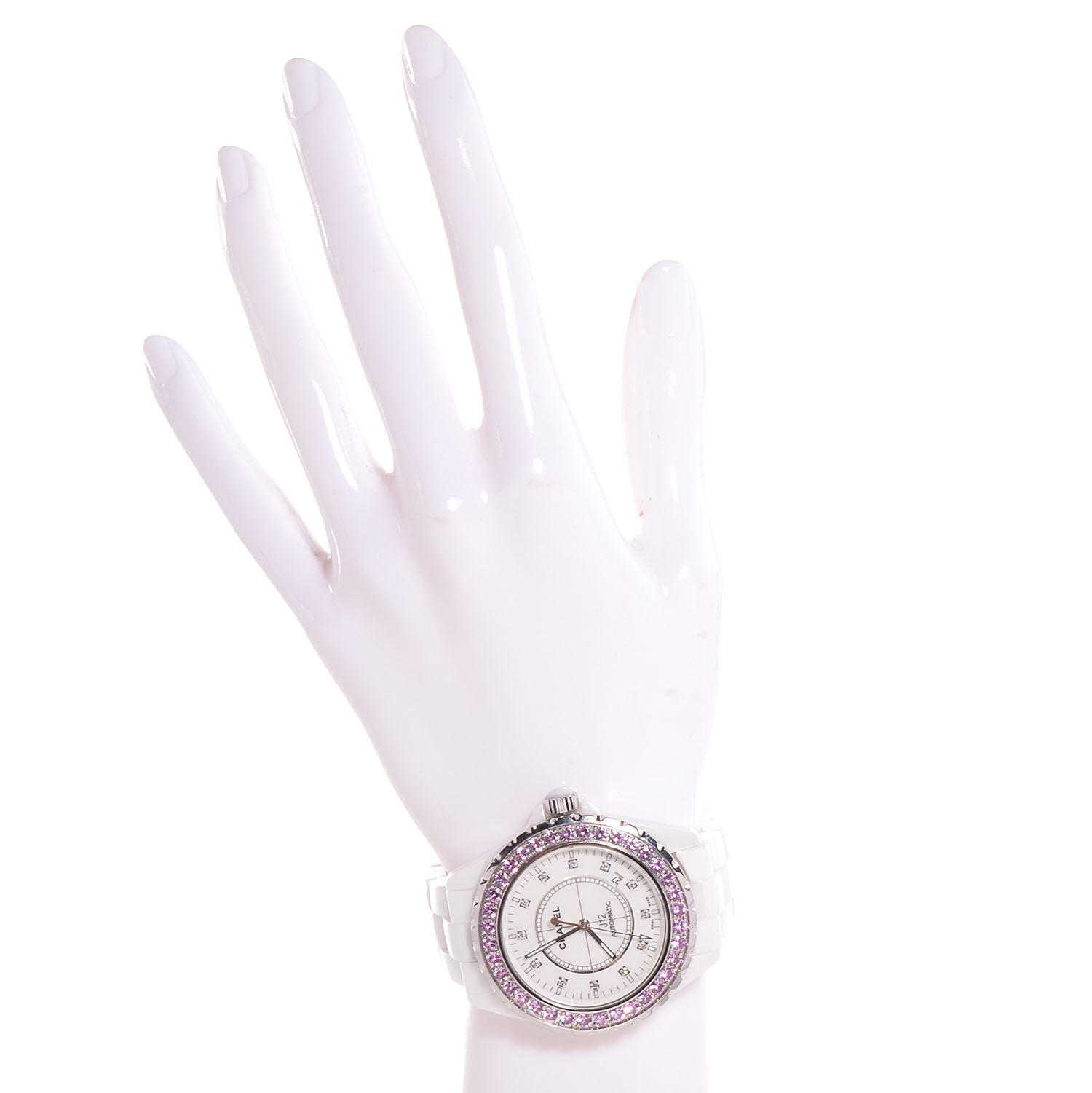 Chanel Stainless Steel Ceramic Diamond Pink Sapphire 42mm J12 Automatic Watch White 2 of 7