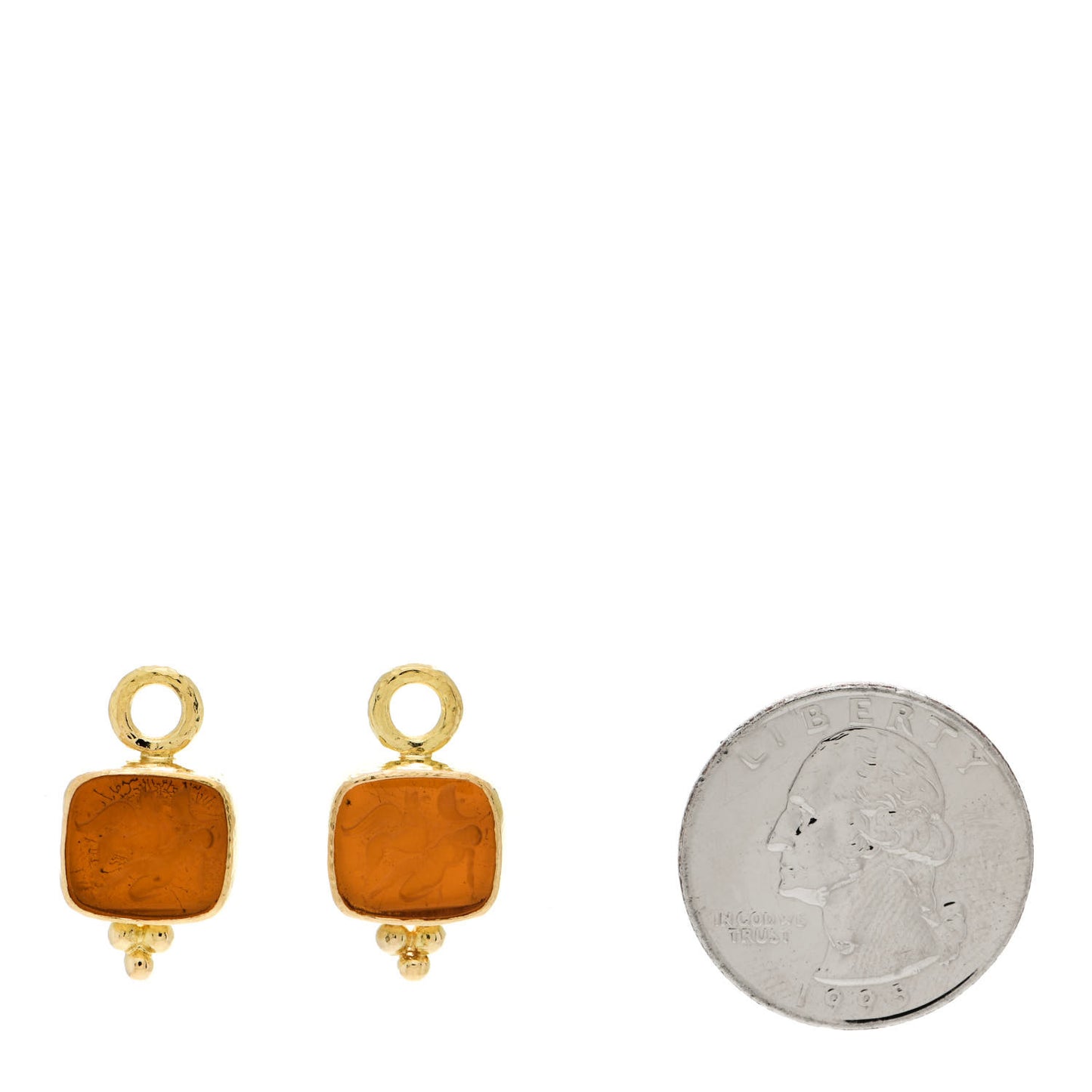 19K Yellow Gold Amber Venetian Glass Intaglio Pegasus Goddess Moon Earring Charms