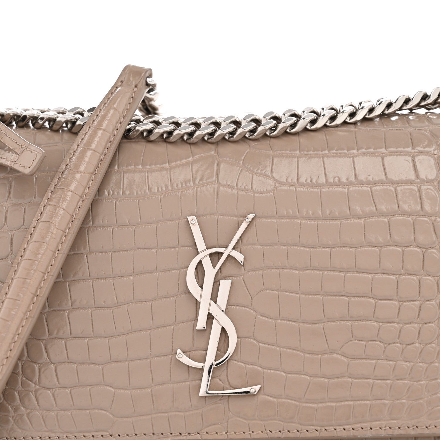 Saint Laurent Calfskin Crocodile Embossed Medium Monogram Sunset Dusty Grey 8 of 16