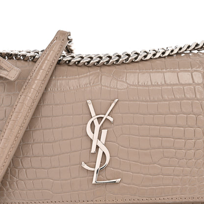 Saint Laurent Calfskin Crocodile Embossed Medium Monogram Sunset Dusty Grey 8 of 16