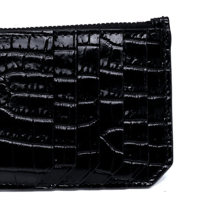 Saint Laurent Calfskin Crocodile Embossed 5 Fragments Zip Pouch Card Holder Black 6 of 6