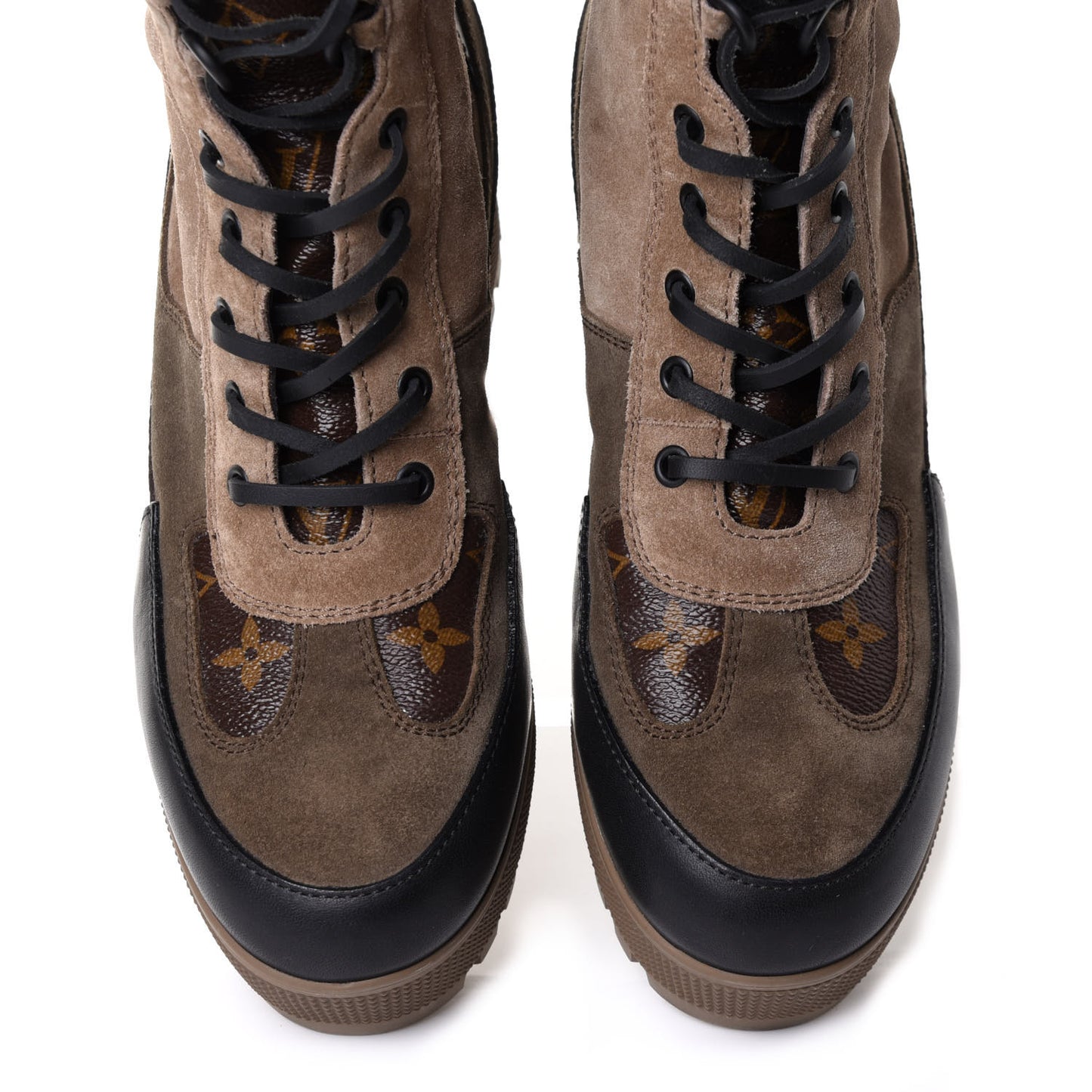 Suede Calfskin Monogram Laureate Platform Desert Boots 41 Taupe