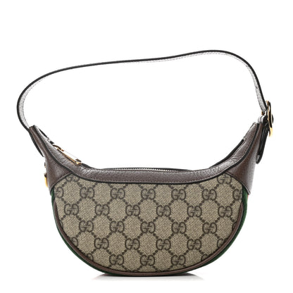 Gucci GG Supreme Monogram Textured Calfskin Web Mini Ophidia Half Moon Hobo Beige Ebony New Acero 1 of 11